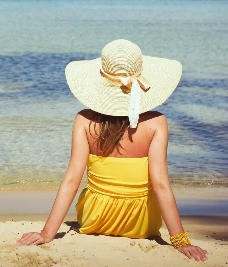 Lanzom Womens 5.7 Inches Big Bowknot Straw Hat Large Floppy Foldable Roll up Beach Cap Sun Hat UPF 50+ - Image 3